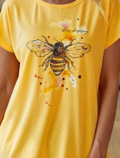 Women's T Shirt Bees Stylish Casual Short Sleeve Crew Neck Regular Tops Daily Print Yellow Pink Blue Green Summer Women T-Shirts