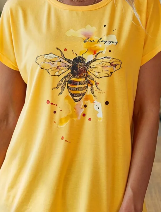 Women's T Shirt Bees Stylish Casual Short Sleeve Crew Neck Regular Tops Daily Print Yellow Pink Blue Green Summer Women T-Shirts