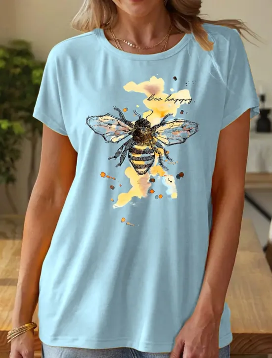 Women's T Shirt Bees Stylish Casual Short Sleeve Crew Neck Regular Tops Daily Print Yellow Pink Blue Green Summer Women T-Shirts