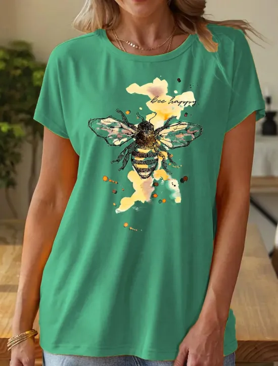 Women's T Shirt Bees Stylish Casual Short Sleeve Crew Neck Regular Tops Daily Print Yellow Pink Blue Green Summer Women T-Shirts
