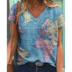Outlet Women's T Shirt Blouse Basic Modern Print T-shirt Sleeve Short Sleeve Regular Tops V Neck Street Daily Summer Women T-Shirts