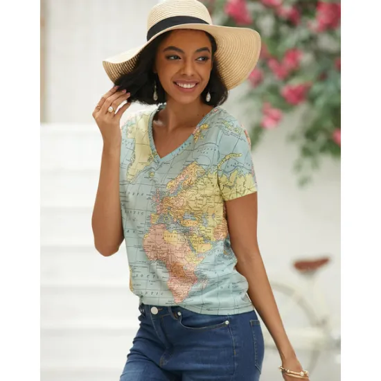 Outlet Women's T Shirt Blouse Basic Modern Print T-shirt Sleeve Short Sleeve Regular Tops V Neck Street Daily Summer Women T-Shirts