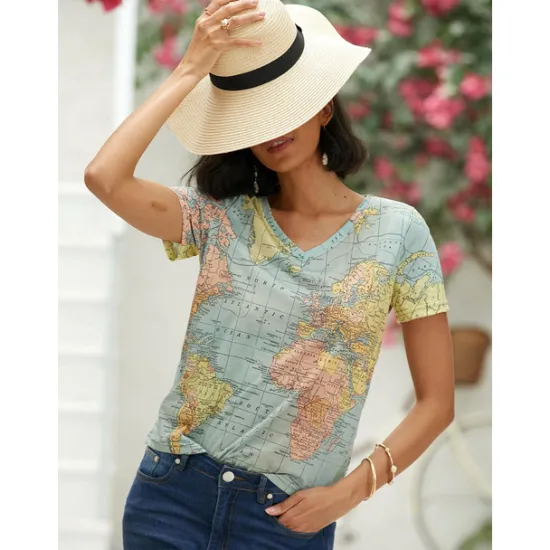 Outlet Women's T Shirt Blouse Basic Modern Print T-shirt Sleeve Short Sleeve Regular Tops V Neck Street Daily Summer Women T-Shirts