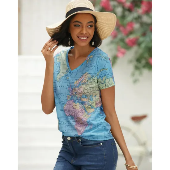 Outlet Women's T Shirt Blouse Basic Modern Print T-shirt Sleeve Short Sleeve Regular Tops V Neck Street Daily Summer Women T-Shirts
