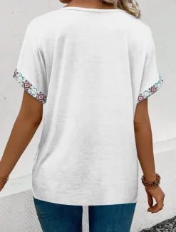 Online Women's T Shirt Boho Short Sleeve Regular Tops V Neck Daily Summer Women Spring Tops|Boho Tops