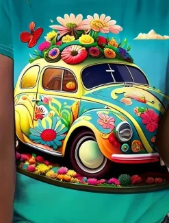 Clearance Women's T Shirt Cartoon Casual Short Sleeve Round Neck Regular Tops Daily Print Fall Winter Women Boho Tops