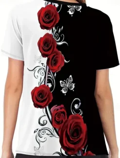 Women's T Shirt Casual Floral Print Short Sleeve Regular Tops Round Neck Daily Summer Women Spring Tops