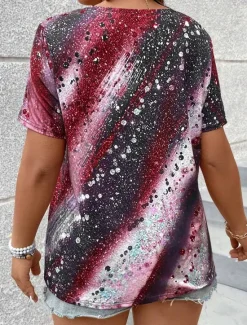 Online Women's T Shirt Casual Print Short Sleeve Regular Tops V Neck Daily Red Blue Purple Green Spring Fall Women T-Shirts