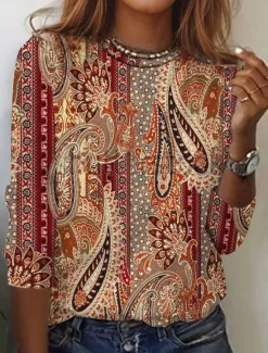 Women's T Shirt Casual Print Regular Tops Daily Spring Fall Women Boho Tops
