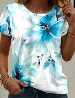Best Women's T Shirt Casual Print Short Sleeve Regular Tops Daily Summer Women Spring Tops