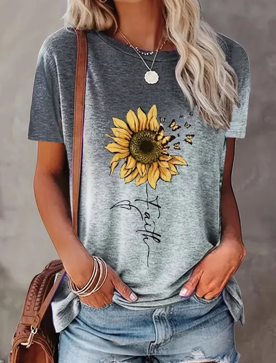Hot Women's T Shirt Casual Print Short Sleeve Regular Tops Daily Purple Green Gray Summer Women T-Shirts