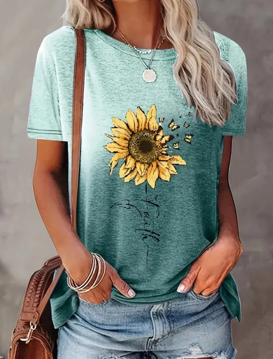 Hot Women's T Shirt Casual Print Short Sleeve Regular Tops Daily Purple Green Gray Summer Women T-Shirts