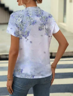 Clearance Women's T Shirt Casual Print Short Sleeve Regular Tops Daily Pink Blue Summer Women Spring Tops