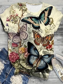 Women's T Shirt Casual Print Short Sleeve Regular Tops Daily Summer Women T-Shirts