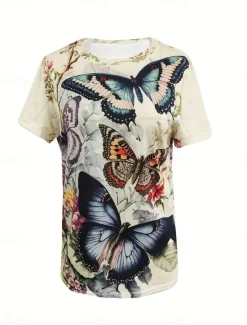 Women's T Shirt Casual Print Short Sleeve Regular Tops Daily Summer Women T-Shirts