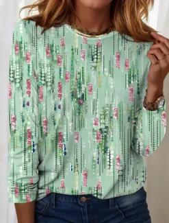 Women's T Shirt Casual Print Regular Tops Daily Blue Sky Blue Spring Fall Women Spring Tops|Boho Tops