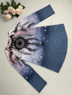 Sale Women's T Shirt Casual Print Long Sleeve Long Tops Crew Neck Daily Fall Winter Women Boho Tops
