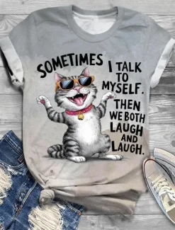 Sale Women's T Shirt Cat Letter Casual Short Sleeve Round Neck Regular Tops Daily Print Summer Women T-Shirts