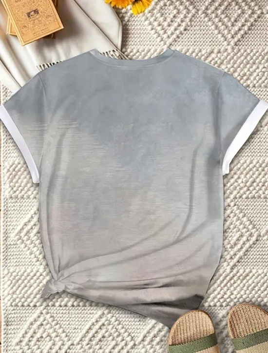 Sale Women's T Shirt Cat Letter Casual Short Sleeve Round Neck Regular Tops Daily Print Summer Women T-Shirts