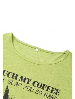 Hot Women's T Shirt Cat Letter Text Basic Short Sleeve Round Neck Regular Tops Daily Weekend Print White Pink Blue Green Gray Spring, Fall, Winter, Summer Women T-Shirts