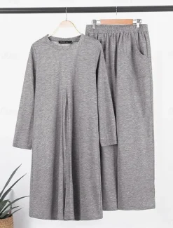 New Women's T Shirt Chinos Long Sleeve Solid Color Black Khaki Gray Spring Regular Fit Women Two Piece Sets