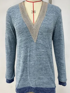 Clearance Women's T Shirt Color Block Elegant Stylish Long Sleeve V Neck Regular Tops Going out Eyelet Red Blue Green Spring & Fall Women Lace Tops