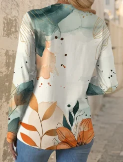 New Women's T shirt Crew Neck Long Sleeve Tunic Floral Graphic Casual Regular Tops Daily Print Spring Fall Women Spring Tops
