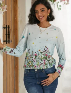 Women's T shirt Crew Neck Long Sleeve Tunic Tee White Red Purple Floral Butterfly Print Casual Daily Basic Vintage Round Neck Regular Floral Abstract Painting S Women Spring Tops