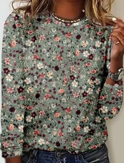 Sale Women's T shirt Crew Neck Long Sleeve Tunic Floral Elegant Vintage Regular Tops Daily Going out Weekend Print Women T-Shirts
