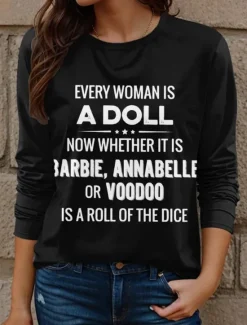 Online Women's T shirt Crew Neck Long Sleeve Tunic Letter Casual Long Tops Daily Print Fall Winter Women T-Shirts