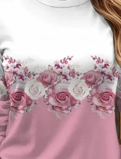Hot Women's T shirt Crew Neck Long Sleeve Tunic Floral Graphic Plants Vintage Stylish Classic Round Neck Regular Tops Daily Print Yellow Pink Blue Purple Green Fall Women T-Shirts