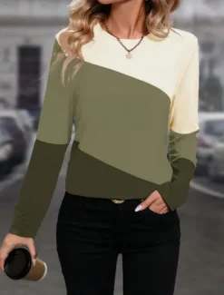Clearance Women's T shirt Crew Neck Long Sleeve Tunic Geometric Casual Regular Tops Daily Print Spring Fall Women T-Shirts