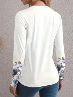 Clearance Women's T shirt Crew Neck Long Sleeve Tunic Letter Casual Round Neck Regular Tops Daily Weekend Print Fall Winter Women Spring Tops|Boho Tops