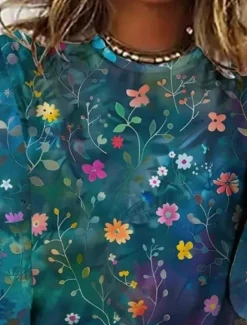 Clearance Women's T shirt Crew Neck Long Sleeve Tunic Floral Graphic Casual Regular Tops Daily Print Spring Fall Women Spring Tops|T-Shirts