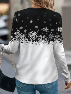 Clearance Women's T shirt Crew Neck Long Sleeve Tunic Modern Casual Snowflake Regular Tops Print Regular Fit Daily Weekend Fall Winter Women T-Shirts