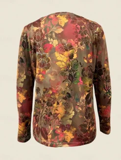 Outlet Women's T shirt Crew Neck Long Sleeve Tunic Floral Graphic Casual Regular Tops Daily Print Spring Fall Women T-Shirts|Boho Tops