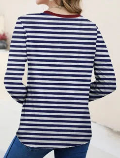 Best Women's T shirt Crew Neck Long Sleeve Tunic Graphic Striped Elegant Vintage Regular Tops Daily Going out Weekend Print Women T-Shirts