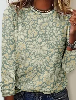Best Women's T shirt Crew Neck Long Sleeve Tunic Floral Casual Regular Tops Daily Print Spring Fall Women Boho Tops