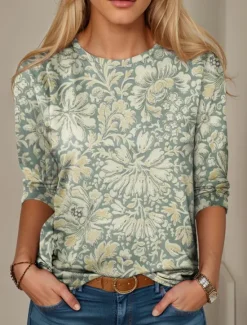 Best Women's T shirt Crew Neck Long Sleeve Tunic Floral Casual Regular Tops Daily Print Spring Fall Women Boho Tops