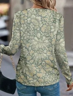 Best Women's T shirt Crew Neck Long Sleeve Tunic Floral Casual Regular Tops Daily Print Spring Fall Women Boho Tops
