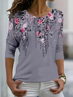 Clearance Women's T shirt Crew Neck Long Sleeve Tunic Leopard Striped Casual Regular Tops Daily Print Spring Fall Women Spring Tops