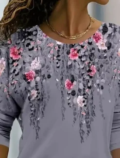 Clearance Women's T shirt Crew Neck Long Sleeve Tunic Leopard Striped Casual Regular Tops Daily Print Spring Fall Women Spring Tops