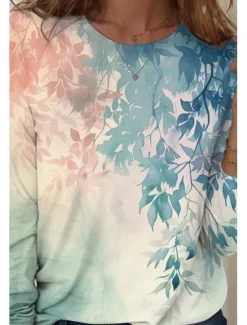 Women's T shirt Crew Neck Long Sleeve Tunic Floral Casual Regular Tops Daily Print Spring Fall Women Spring Tops