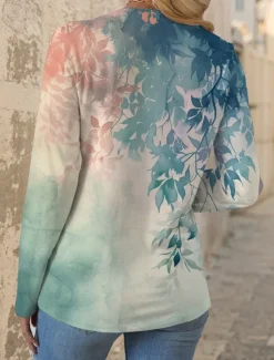 Women's T shirt Crew Neck Long Sleeve Tunic Floral Casual Regular Tops Daily Print Spring Fall Women Spring Tops