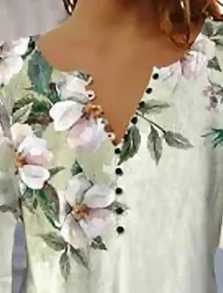 Discount Women's T Shirt Daily Basic Floral Print 3/4 Length Sleeve Regular Tops Round Neck Casual Holiday Fall & Winter Women Spring Tops
