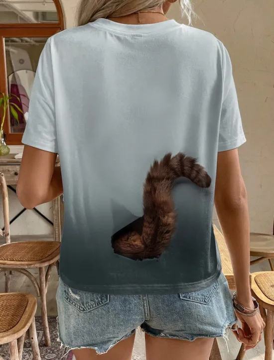 Best Women's T Shirt Fashion Cat Print Short Sleeve Regular Tops Round Neck Daily Weekend Summer 3D cat Women T-Shirts