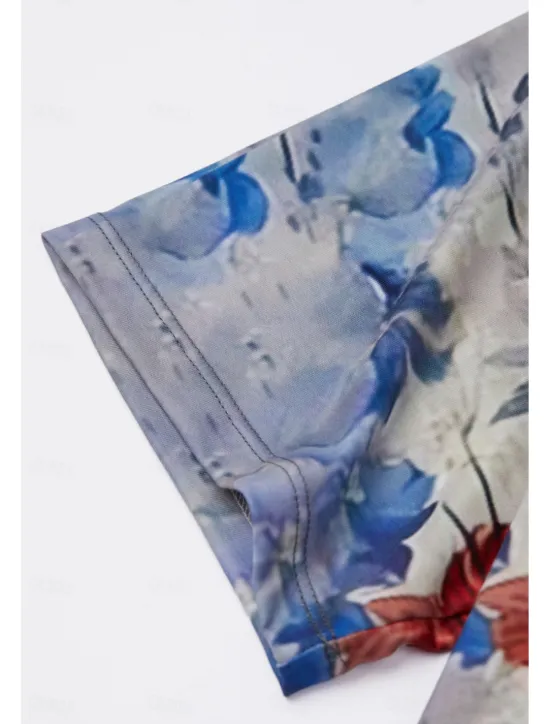 Hot Women's T Shirt Fashion Floral Print Short Sleeve Regular Tops Round Neck Holiday Weekend Yellow Pink Blue Purple Green Spring & Summer Women Spring Tops