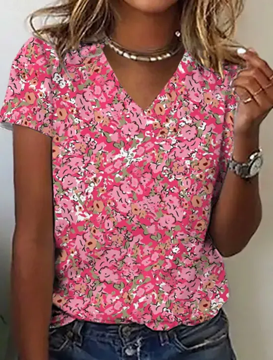 Best Women's T Shirt Floral Basic Short Sleeve Round Neck Regular Tops Holiday Weekend Print Women T-Shirts