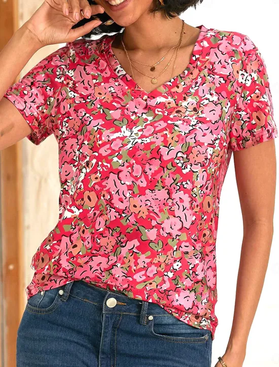 Best Women's T Shirt Floral Basic Short Sleeve Round Neck Regular Tops Holiday Weekend Print Women T-Shirts