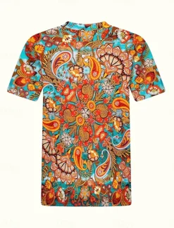 Hot Women's T Shirt Floral Bohemia Vintage Ethnic Short Sleeve Round Neck Regular Tops Daily Print Summer Women Boho Tops